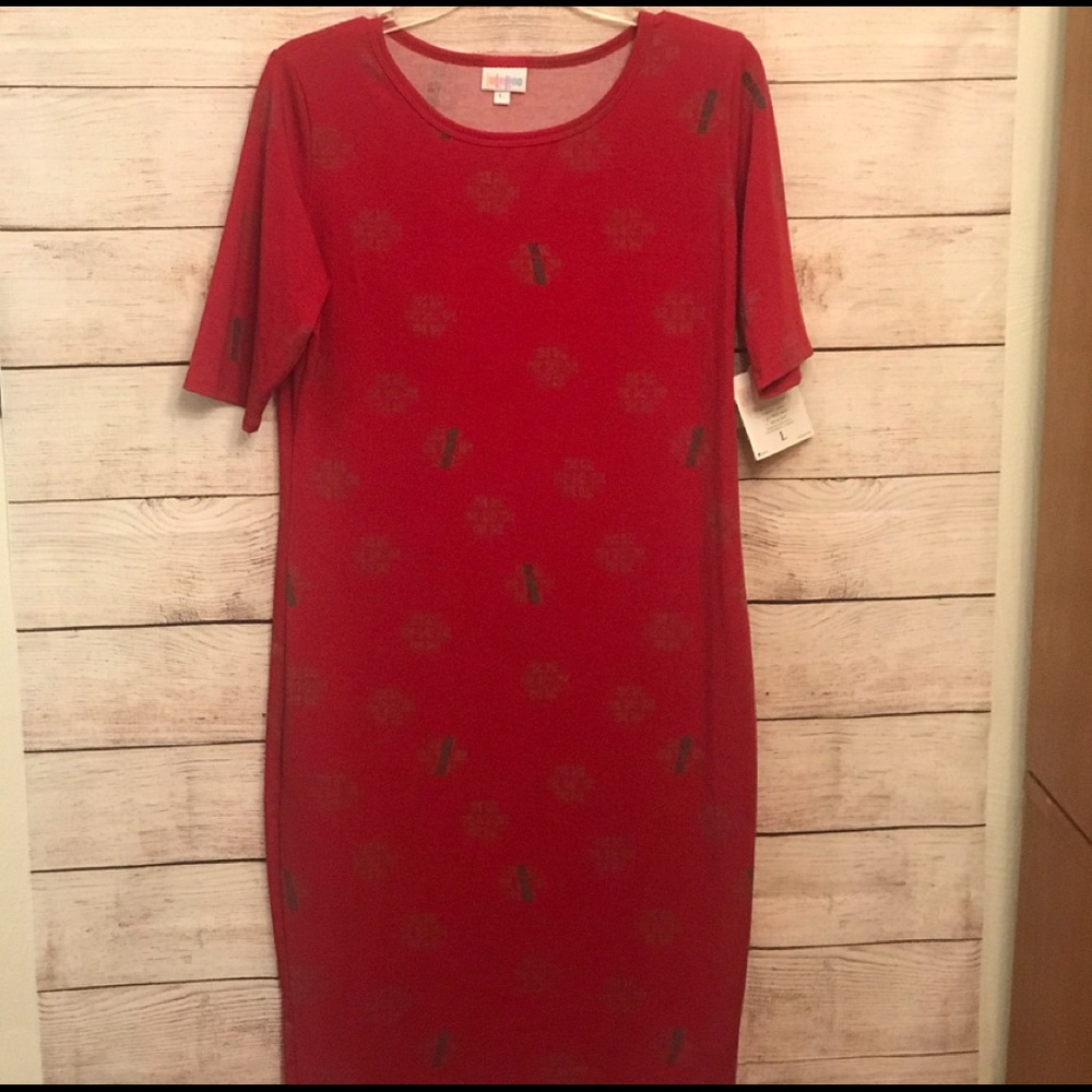 NWT Lularoe Julia Dress Size L Red Geometric Prt